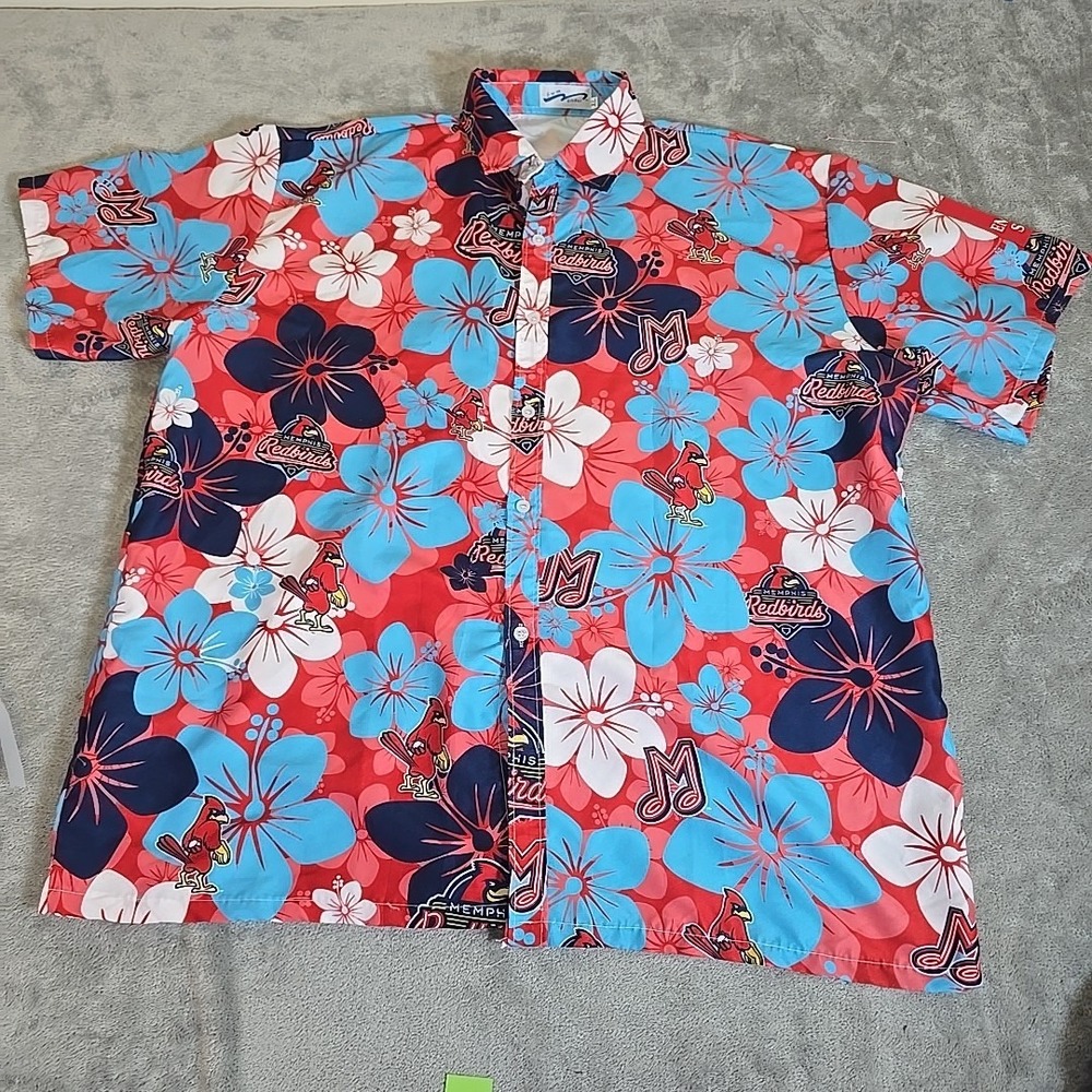 Memphis Redbirds Shirt Mens XL‎ Hawaiian Floral Print Button Down Embasy Suites